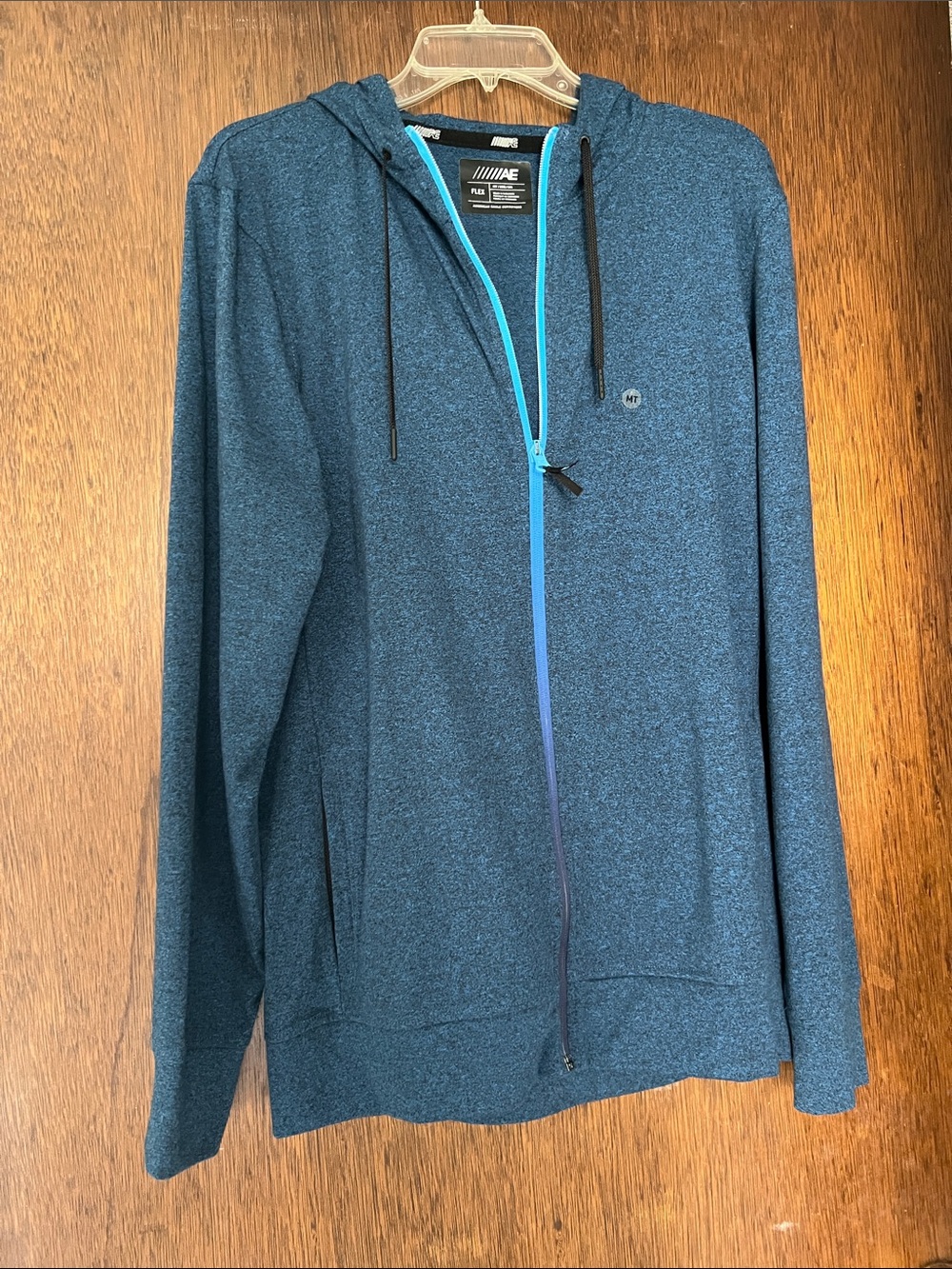 American Eagle Outfitters Heather Navy Zip-Up Hooded Sweater
